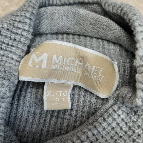 Michael Kors Women's Gray Mock Neck Waffle Knit Kangaroo Pocket Sweater XL - Picture 7 of 8